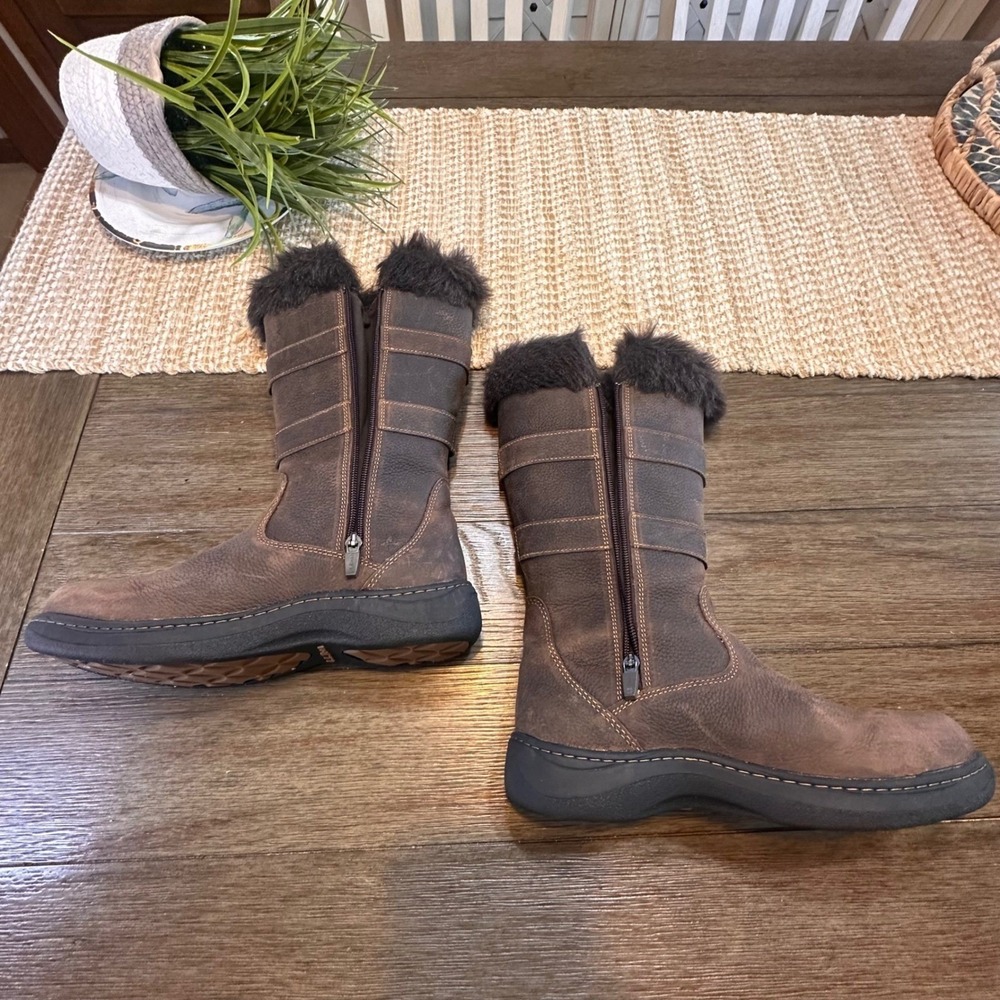 LL Bean Nordic Tek  Waterproof‎ Brown Leather Faux Fur Winter Boots Womens  6.5M - Picture 11 of 16